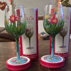 ✨ Lolita “Firefly” Hand-Painted Wine Glasses – Set of 2 – New in Box ✨